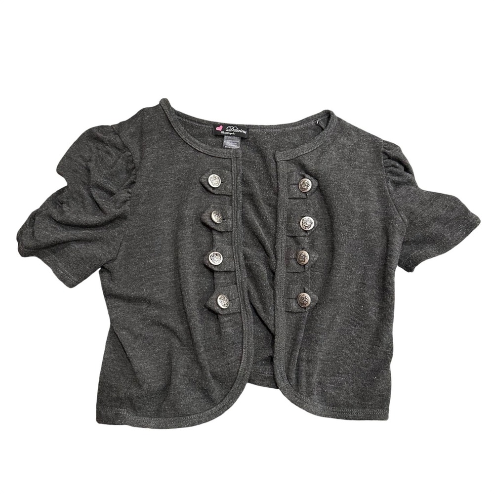 Delirious Los Angeles Gray Military Bolero Shrug Silver Crest Button Large